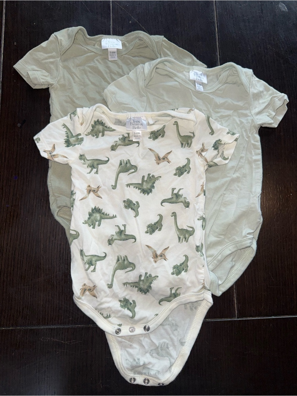 3-Pack Baby One-Piece Bodysuits - Sage & Dino Pattern
